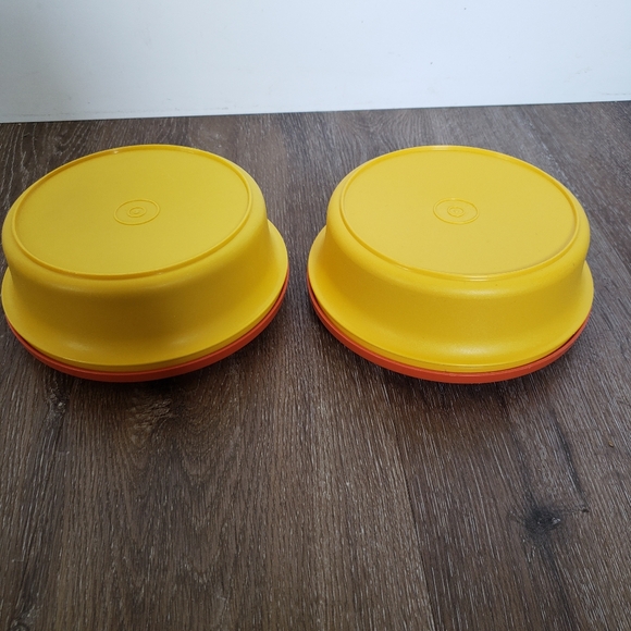 Vintage Tupperware Seal N Serve Travel Plate & Bowl Yellow Orange set of 2 - Picture 6 of 8